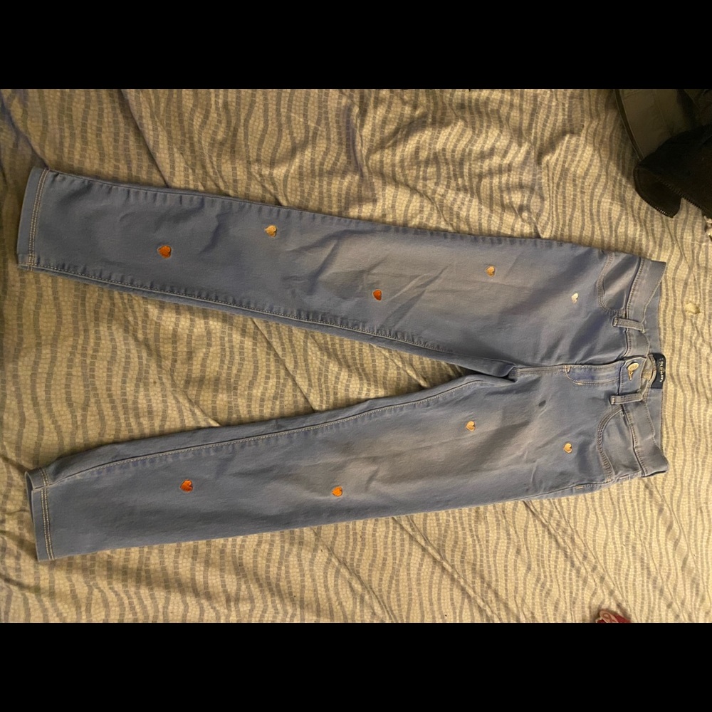 Heart Embroidered light skinny denim